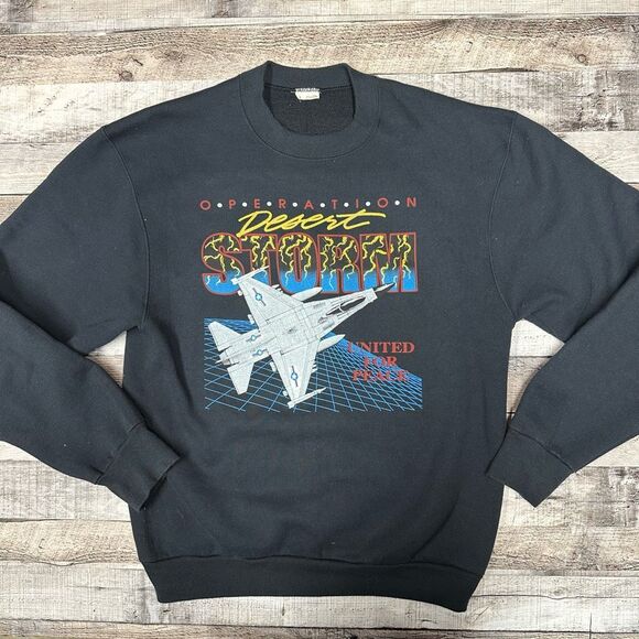 Vintage 90s Operation Desert Storm United For Peace Space Eagle Sweatshirt Large - Picture 1 of 6